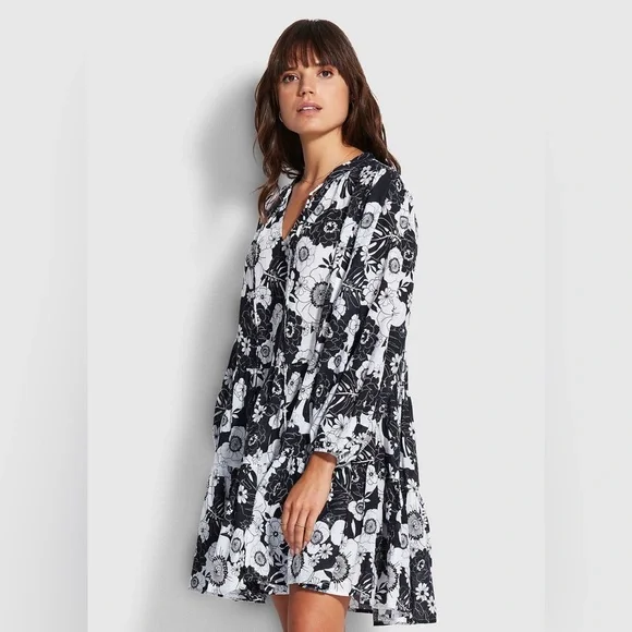 Seafolly Australia Summer Of Love Long Sleeve Cover-Up Dress Size S/M - Picture 7 of 13